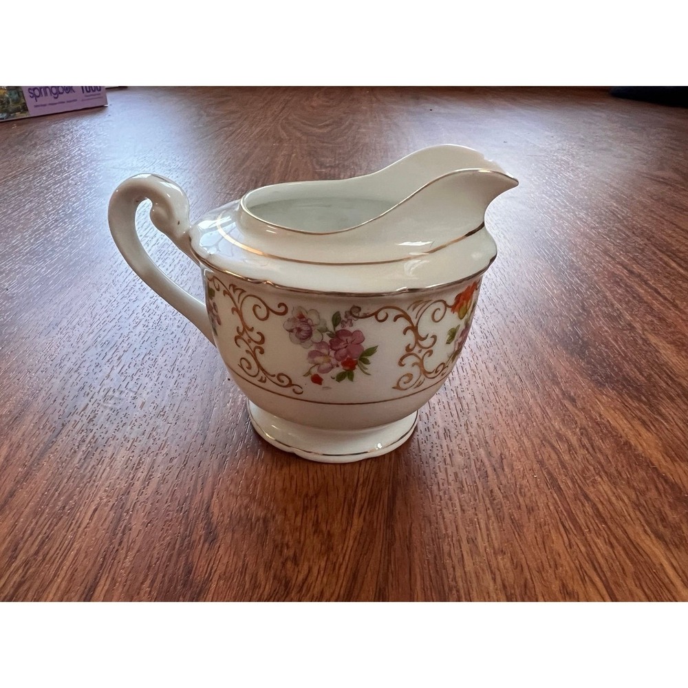 Gold Rimmed Japanese Porcelain Creamer Floral Princess Tea‎ Party
